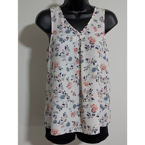 Maurices Tops - Maurices Cream Top Floral Sleeveless Flowy V Neck Blouse  XSmall